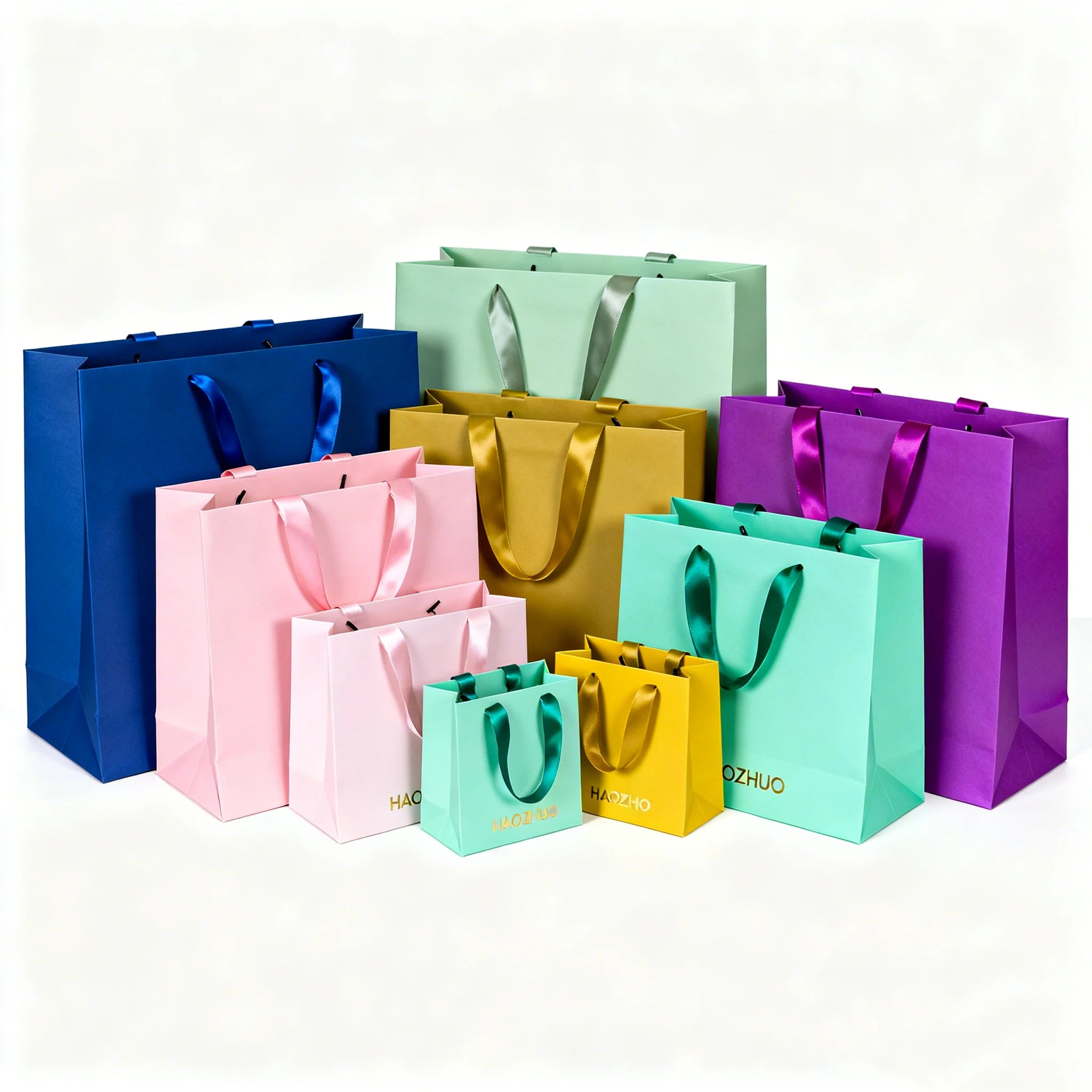 Wholesale Custom Designed Paper Bags with Ribbon Handle for Clothing Shoes Underwear Featuring Your Own Logo
