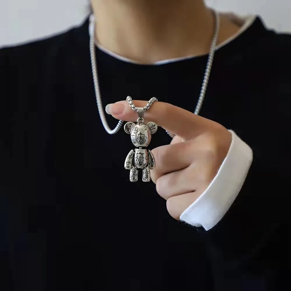 Can Be Active Violent Bear Titanium Steel Necklace Hip Hop Punk Lovers Sweater Chain Hoodie Pendant tide