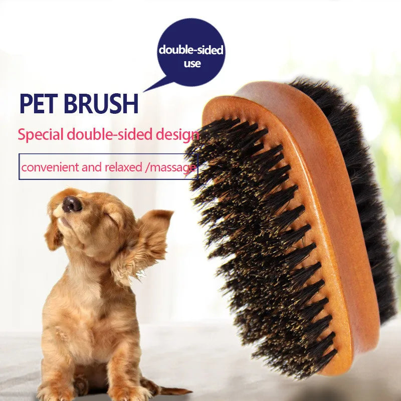 Double-sided Pet Dogs Cats Massage Cleaning Brush Pig Bristles Dog Combs Knots Mats & Loose Hair Removal Brushes