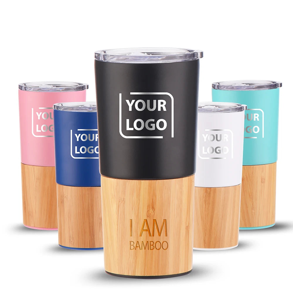 GB8025 Reusable Travel Vacuum Double Wall  Insulated Stainless Steel Bamboo Coffee Tumbler with Straws