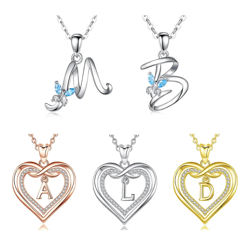 Merryshine butterfly love Heart Custom A-Z Initial Letter 925 Sterling Silver Men Man Luxury Jewelry Chain Necklace for Girls