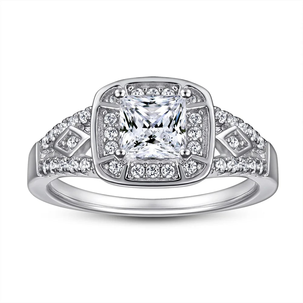 OAHLAN 0.8Ct 925 Sterling Silver Rings Princess Cut Cubic Zirconia Women Engagement Ring Wholesale