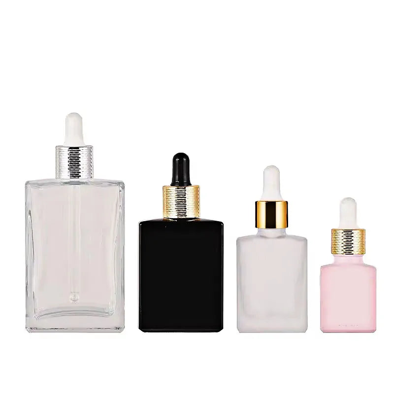 Colored Flat 30 ml Glass Luxury Dropper Bottle 50ml Frosted/Clear/Black Square 100ml Dropper Glass Bottles Luxury with Box