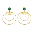 HOVANCI Boho Green Leaf Double Round Circle Earring 02 Gold Plated Stainless Steel Hoop Earring
