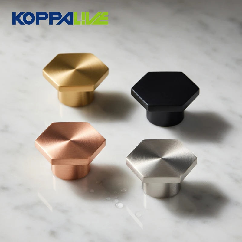 Koppalive Modern Kitchen Cabinet Handle Rose Gold & Nickel Hexagon Brushed Brass Drawer Knob