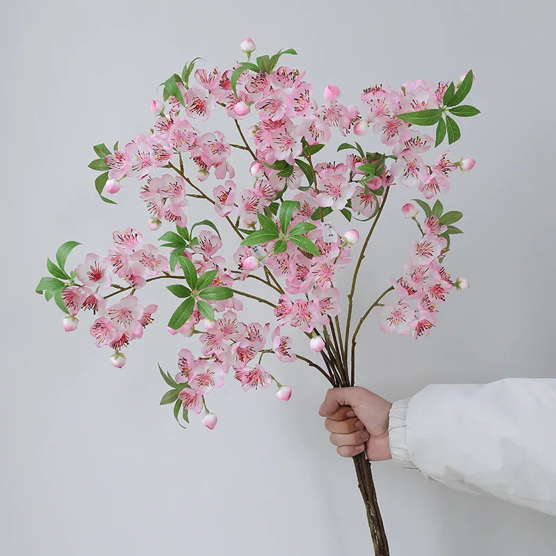 Faux Floral Art Display Artificial Silk Cherry Peach Blossom Flowers Branch for Home Event Wedding Decoration
