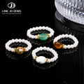 JD GEMS Women Handmade Stretch Elastic Beads Finger High Imitation White Shell Natural Stone Eye Stone Ring