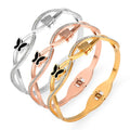 G1624 Fashion Stainless Steel Jewelry Bracelets Gold Women Charms Zircon Double Butterfly Bangles