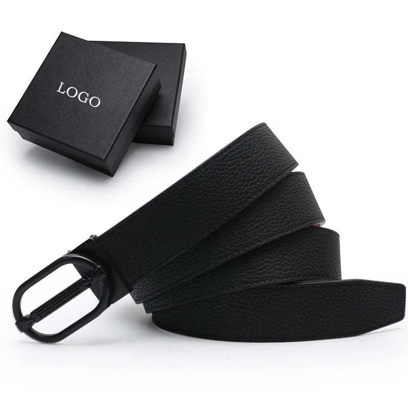 Fashion Men's Genuine Cowhide Leather Belt with Alloy Smooth Buckle 34mm Width Customizable Custom Logo