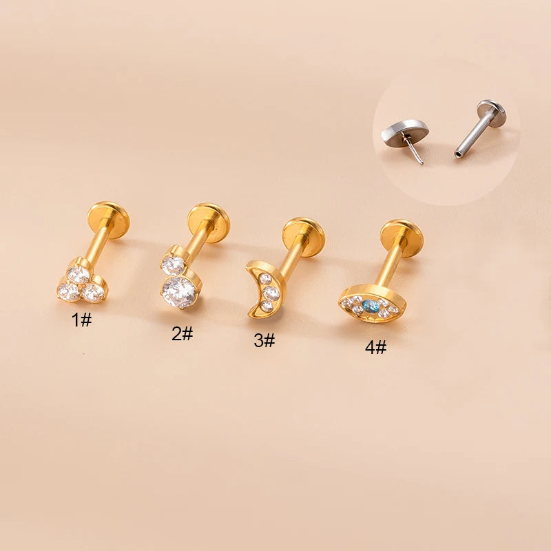 New Design 16g Stainless Steel With Cz Flat Back Internally Insert Lip Piercing Jewelry Labret Stud
