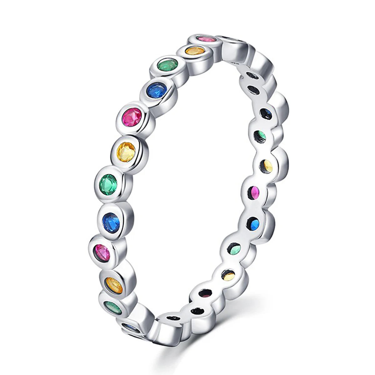 CAOSHI Women Fashion Jewelry Ring for Simple Style Colorful Round Cubic Zirconia Women Wedding Silver Plated Eternity Band Rings