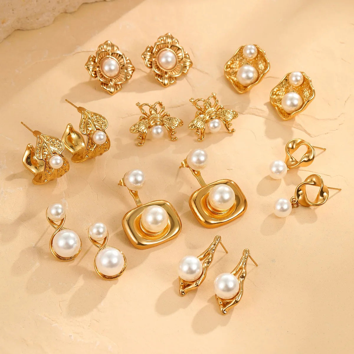 Trendy 18K Gold Plated Geometric CC-shape Stud Earrings Stainless Steel Shell Pearl Drop Elegant Women's Jewelry Collection