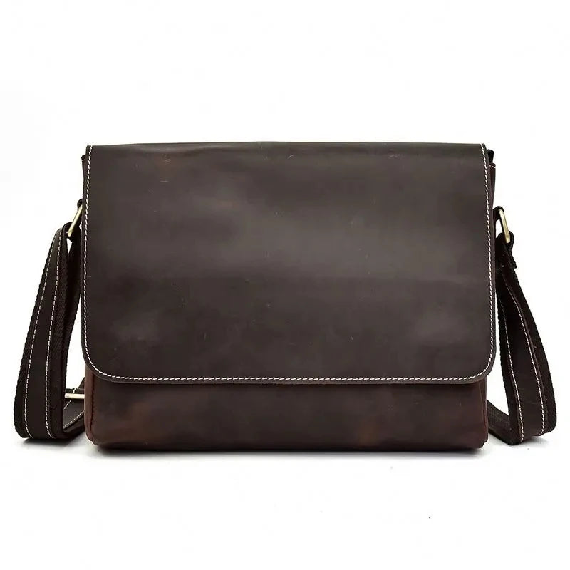 BEARKY Bohemian Genuine Crazy Horse Leather Satchel Bag Large Capacity Crossbody Messenger Shoulder Strap Zip Flap Closure for