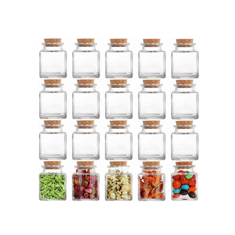 50ml 200ml Mini Square Glass Storage Jars with Wooden Cork Lids Screen Printed Customizable for Spices