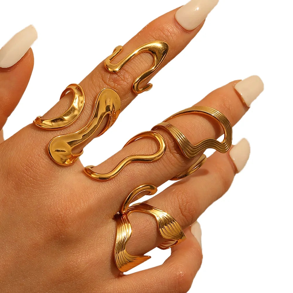 18K Gold Plated Stainless Steel Rings for Women Trendy Joyas Anillos  for Wedding or Engagement