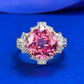 Fashion Jewelry Manufacturer 925 Silver Rings 11mm Round Flower Cutting Pink Cubic Zirconia Diamond Silver Finger Rings