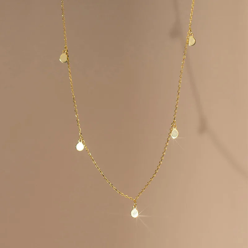 Fashion Minimalist Jewelry 925 Sterling Silver Simple Plain Round Disc Charm Gold Plated Choker Necklaces for Women