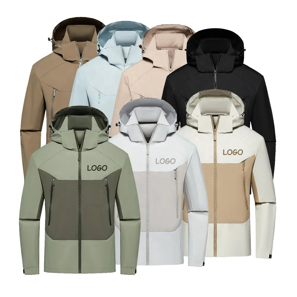 Custom Logo Sports Running Waterproof Jacket With Hoodie Men Black Lightweight Polyester Windbreaker Zip up Men's Jackets