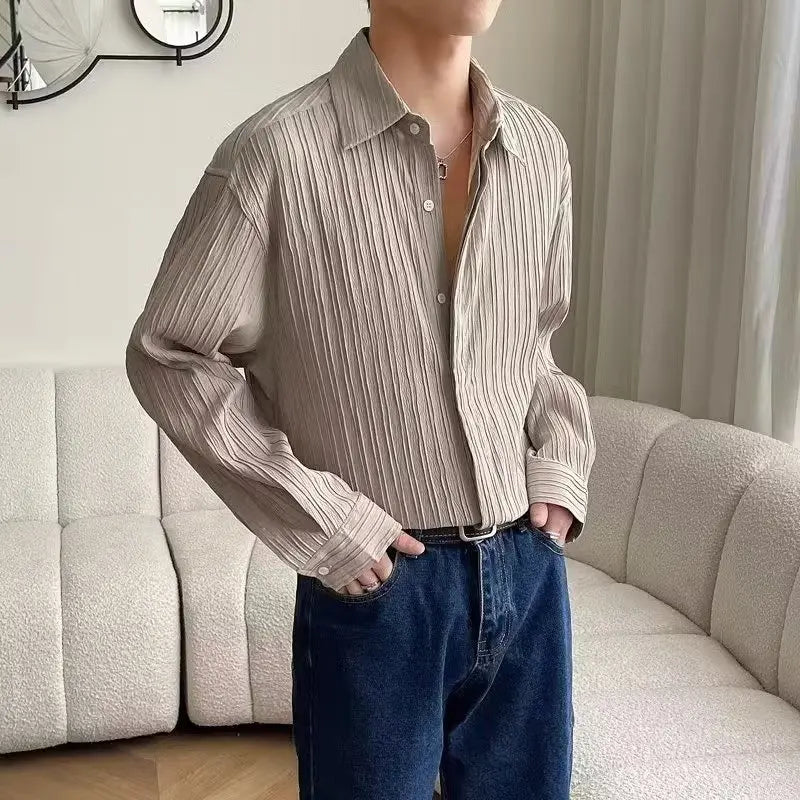 Minthson Hot Spring Autumn Loose-Fit Long Sleeve Shirt for Teens Fashionable Pleated Design Unisex Oversize