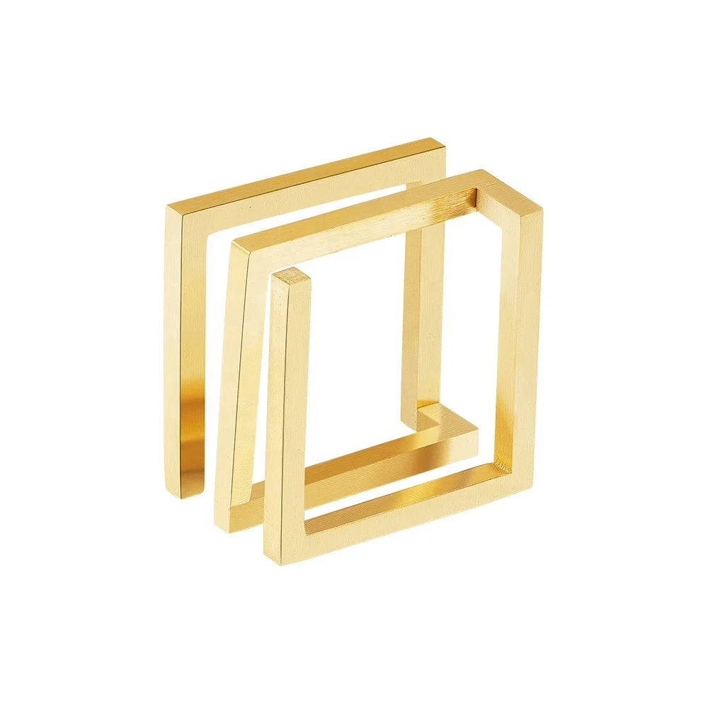 18K Gold Plated Stainless Steel Jewelry Architectural Style Square Geometric Line Ring for Women Party Ring R234196