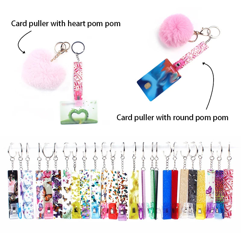 Sublimation Printing Card Grabber Keychains Promotional Acrylic Metal Key Chain for Card Puller