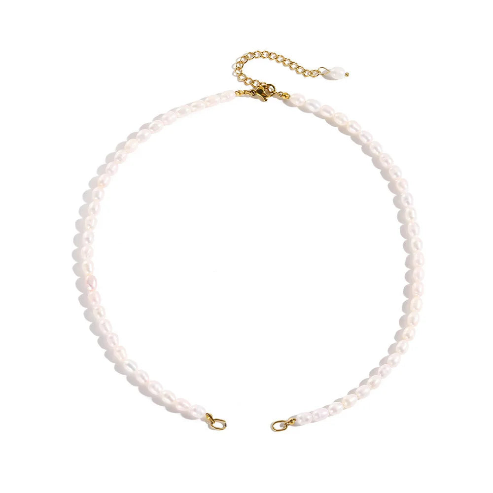Simple Freshwater Bead Necklace Natural Pearl Rice Shaped Necklace for Women DIY Jewelry Making Accessories