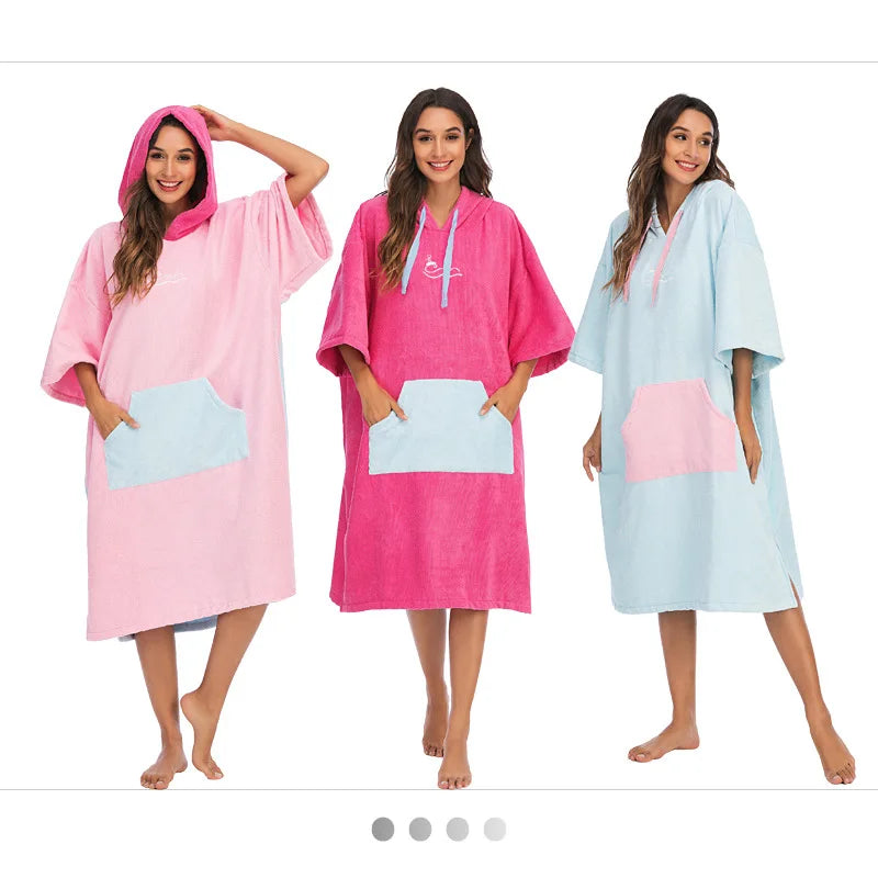 Custom Bathrobe Adult Microfiber Changing Organic Terry Cloth Cotton De Women's Towel Surf Poncho