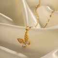 Luxury Quality Jewelry 18k PVD Gold Plated Stainless Steel Advanced Zircon Butterfly Pendant Necklace