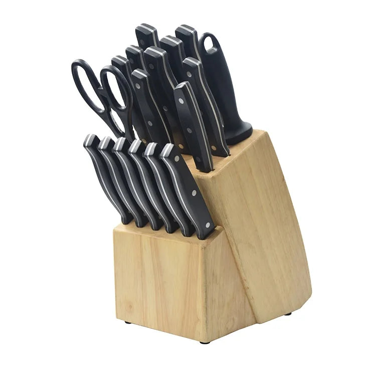 18 Piece Eco-Friendly Kitchen Knife Set with POM Handle and Wooden Block Stainless Steel