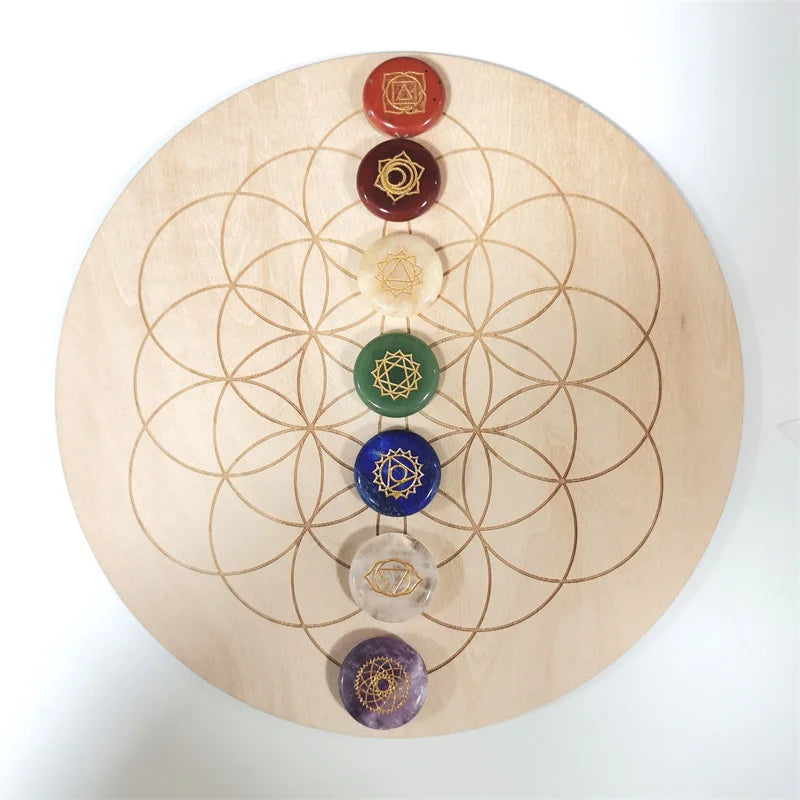 7 Color Crystals Quartz Stones  20cm Wooden Batholith Crystal Seven Chakra for Energy Healing