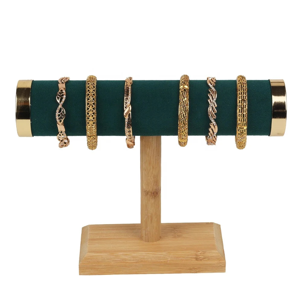 Wholesale Round Green Velvet T-Bar Jewelry Display Stand One Layer Bracelet Watch Display Stand Suspension Jewelry Display Boxes
