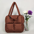 Custom Logo Label Waterproof Polyester Nylon Shopping Bag With Pockets Rpet Puffer Tote Bags Winter Puffer Bag With Zipper