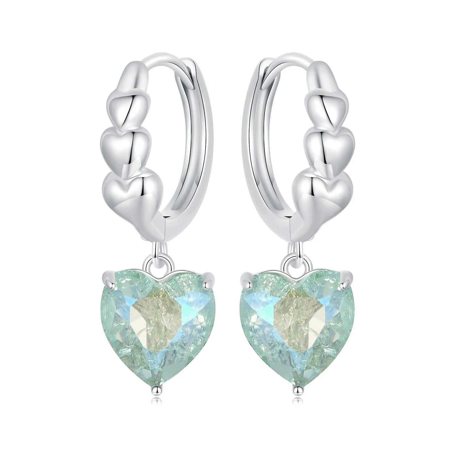925 Sterling Silver Mint Green Heart Drop Earrings White Gold Plated Ear Buckles for Women Girls Fine Jewelry Gift SCE1706