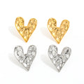 High-End PVD 18K Gold Plated Waterproof Stainless Steel Jewelry Trendy Personality Texture Heart Stud Earring Anniversary