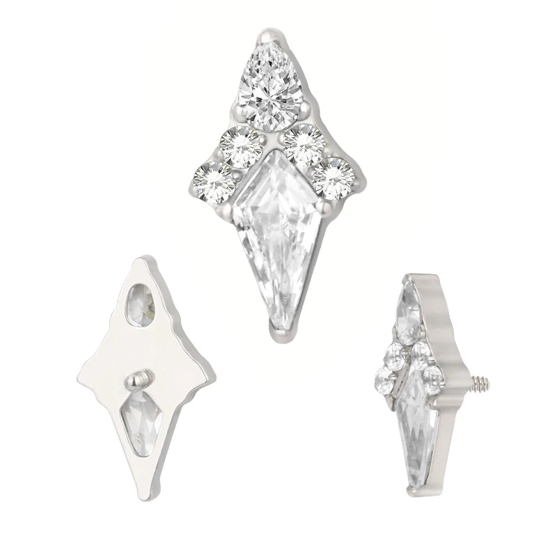 Labret Titanium CNC Set Kite CZ and Tear Drop CZ Combined Helix 16G Internally Threaded Lip Ring Top Jewelry