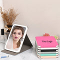 Zonyin High Quality Folding LED Makeup Desktop Mirror USB Rechargeable Pu Leather Portable Travel Standing Mirror with Led Light