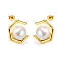 Modalen Gold Bamboo Hexagon Korean Statement Fine Other Fashion Pearl Stud Earrings Stainless Steel Jewelry
