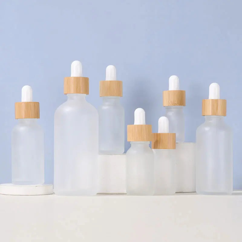 5ml 10ml 15ml 20ml 50ml 100ml 30ml 1oz Essential Clear Cuticle Frosted Glass Dropper Bottle Bamboo Lid for Face Cream Hair Oil