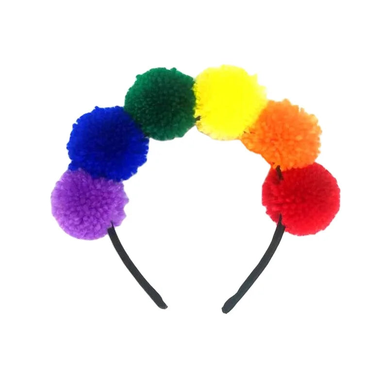 Custom Hair Ball Headband Rainbow Pom Pom Headband Soft Color DIY Cute Headdress