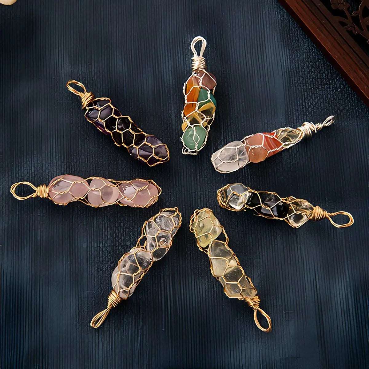 Hot Sale Hand Carved Irregular Shaped Crystal Pendant Gold Metal Wrapped Healing Crystal Calm the Mood Jewelry Gift