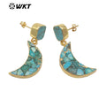 WT-E663 Crescent Shape Copper Turquoise Vintage Earring French 18k Gold Plated Earring for Women Stone Earrings