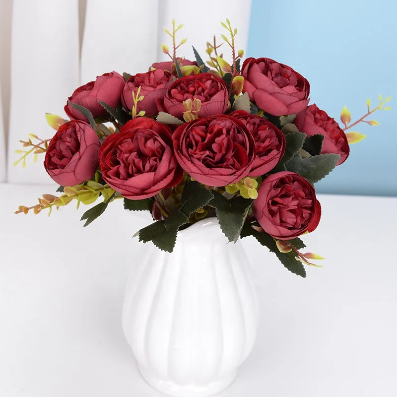 Factory Direct Mini 6 Heads Floral Peonies Bush Silk Artificial Flowers Peony Bouquet for Sale