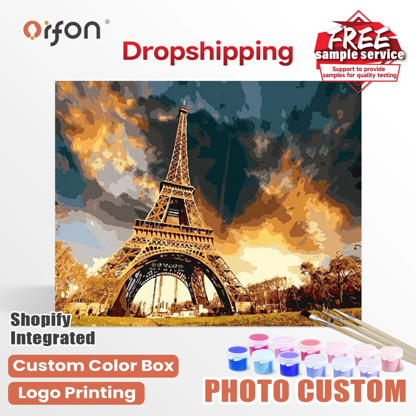 Orfon Factory Direct Drop Shipping Paint by Numbers Kits - Retro Eiffel Tower Sunset Art for Adult DIY Home Decor Wholesale