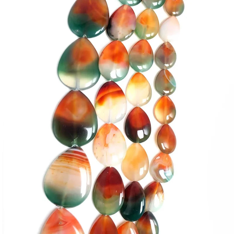 Authentic 15x20mm 30x40mm 15 Inch Teardrop Striped Onyx Stone Peacock Green Agate Bead Accessories Creative Jewelry Necklace