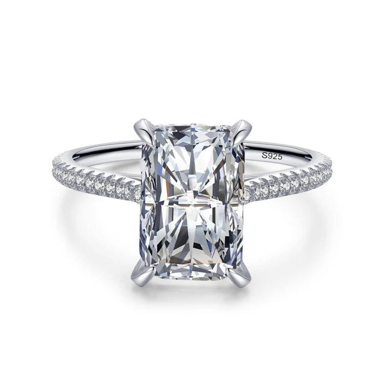 Fashion 925 Sterling Silver Rectangle Simulation Diamond Band Ring