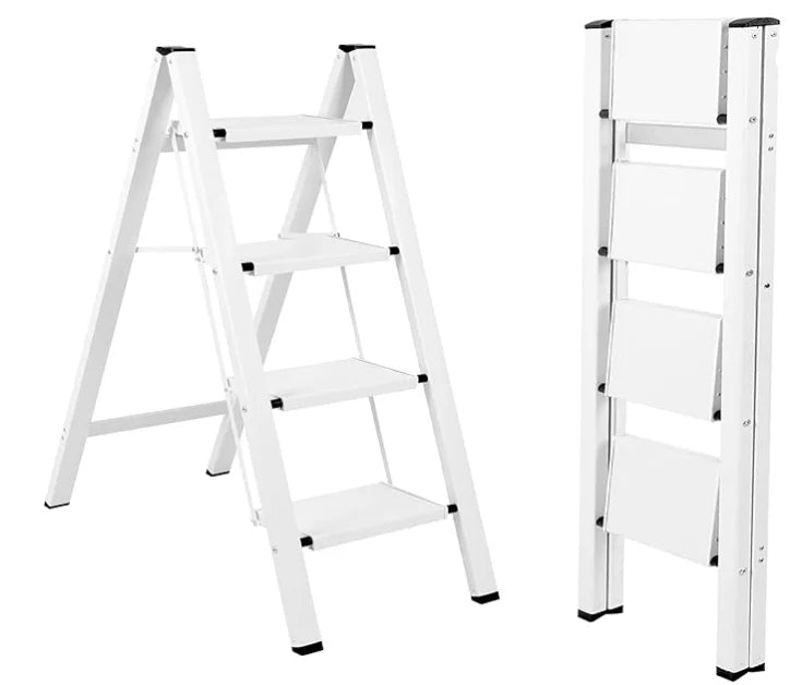 Aluminium 4-step Modern Foldable Ladder Stool Lightweight Plant Stand Portable Wide Pedal 330lbs Capacity Living Room No Slip