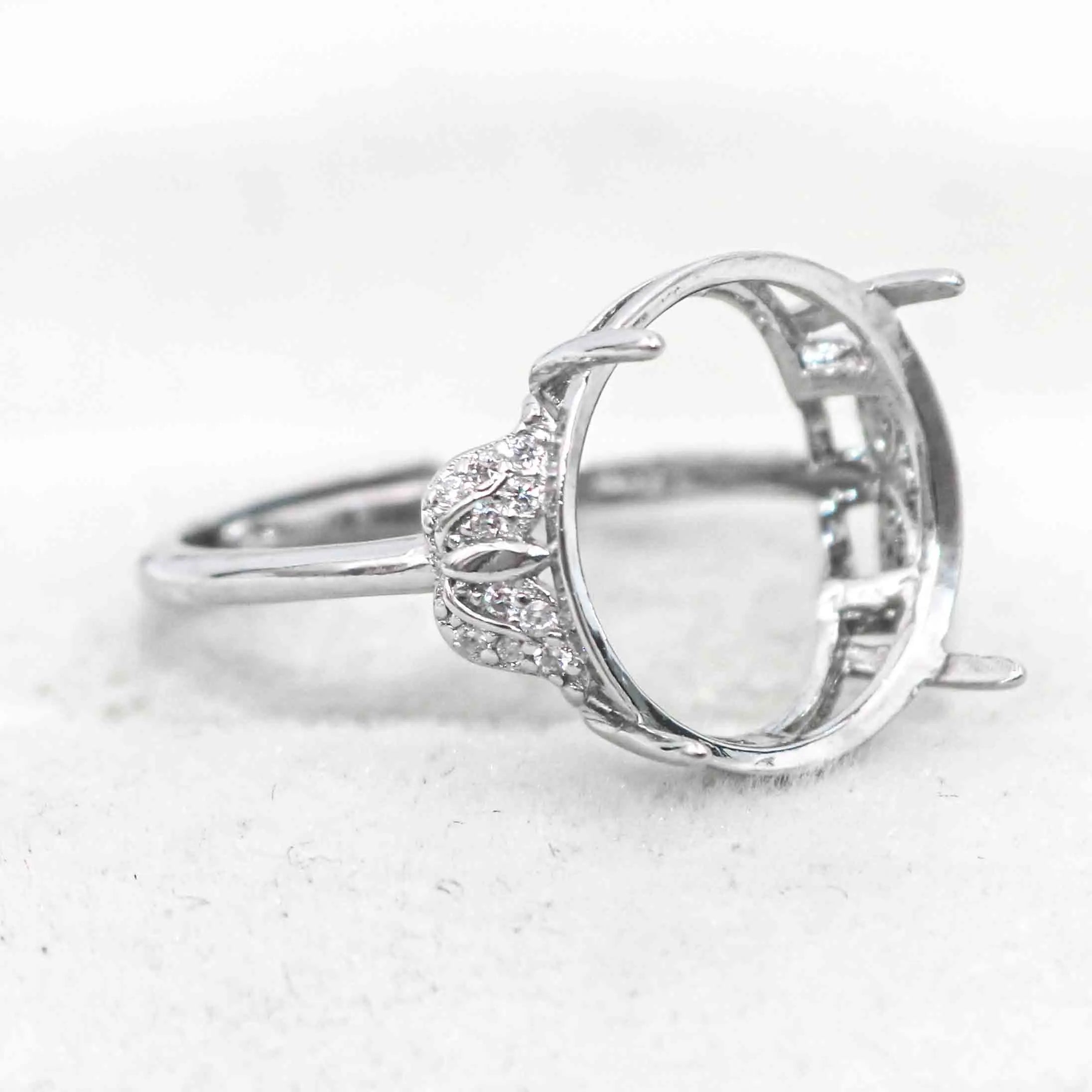 Sterling Silver 15*15mm Semi Mount Ring Empty Frame Blank Support Setting S925 Base Holder Without Center Stone for DIY Inlay