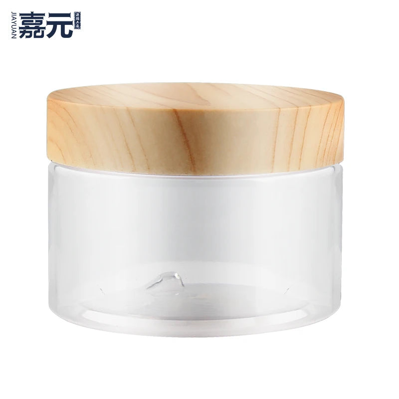 100ml PET Plastic Transparent Face Cream Cosmetic Jar with Bamboo Coating Cap
