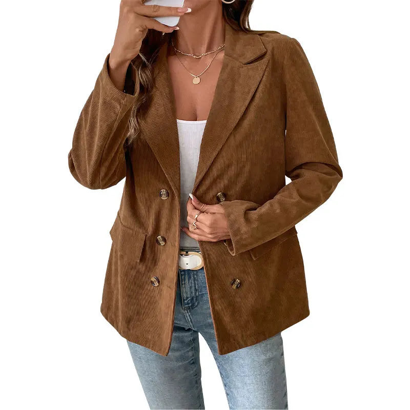 New Arrival Women Causal Coat Autumn Winter Solid Color Corduroy Suit Jacket for Women
