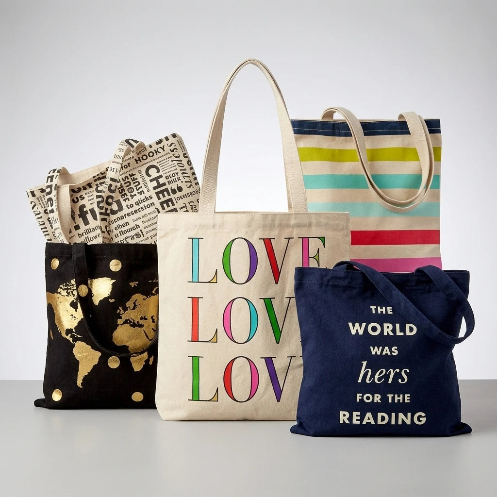 High Quality Recycled Cotton Canvas Tote Bag Large Capacity Portable Fashionable Letter Pattern Design for Women's Shopping
